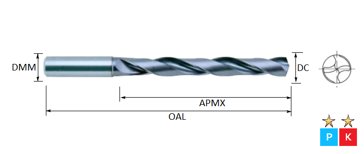 10.7mm 5xD Solid Carbide Drill TiAlN Coated